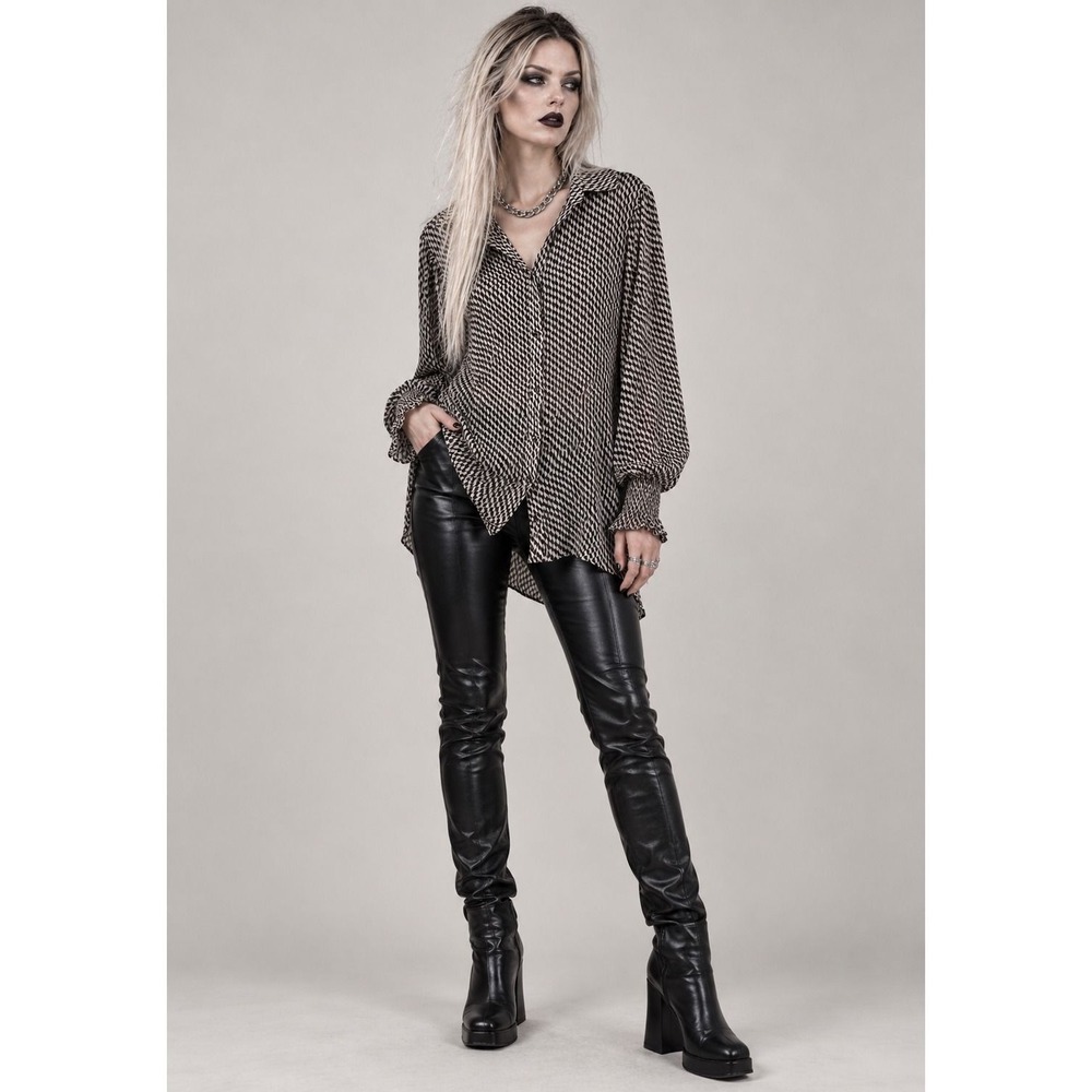 Muse Republic Clothing Sheer Button Front Blouse  Small Balloon Sleeves Goth